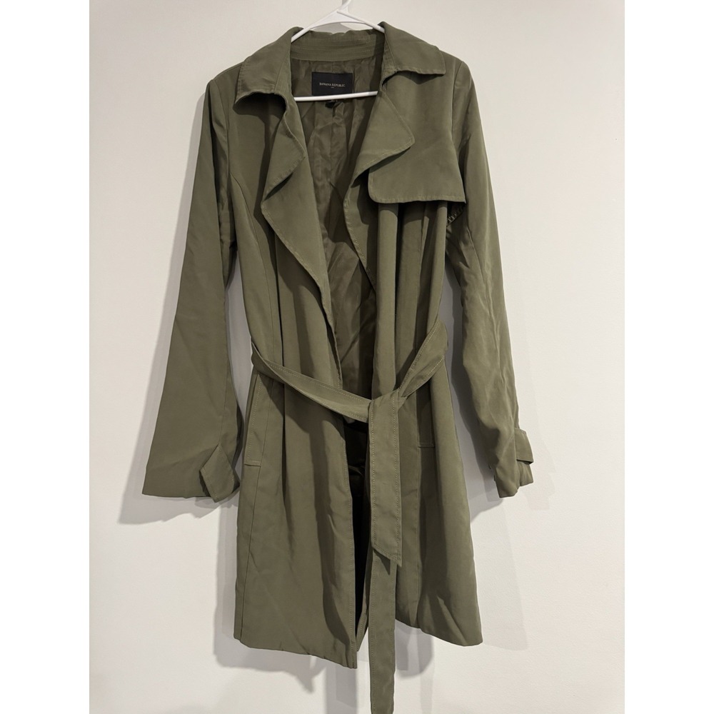 Banana Republic Olive Green Trench Coat Women's Medium Tall Belted Spring